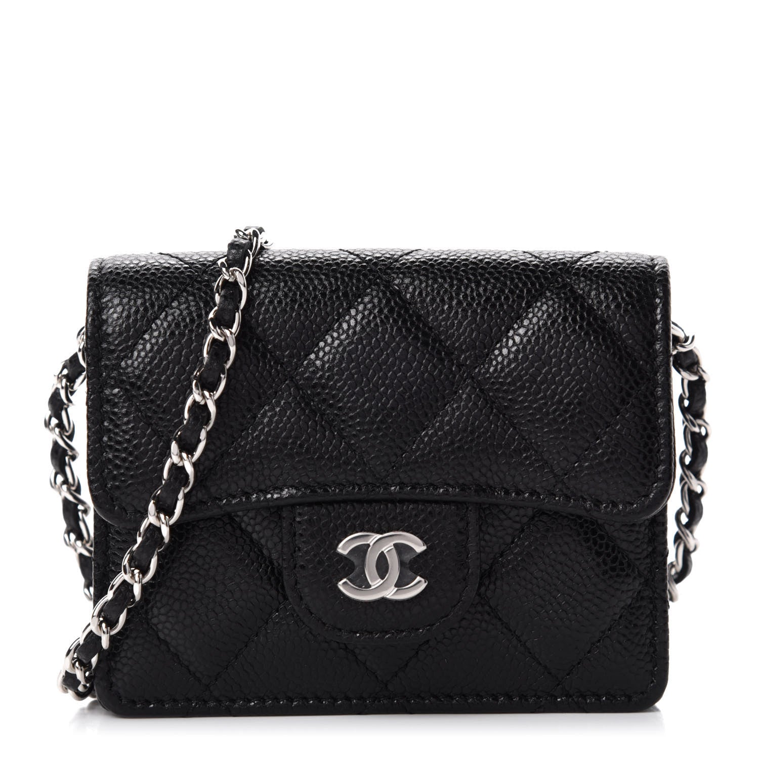 Chanel Caviar Quilted Flap Card Holder On Chain Black 1 of 12