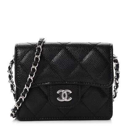 Chanel Caviar Quilted Flap Card Holder On Chain Black 1 of 12