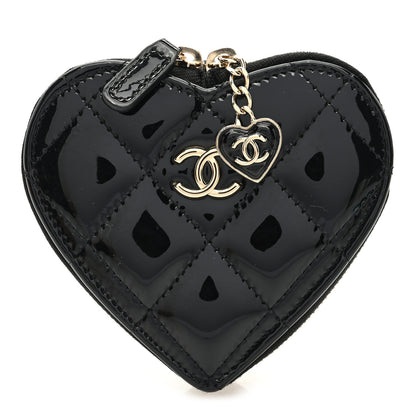 Chanel Patent Quilted Heart Zipped Coin Purse Black 1 of 7