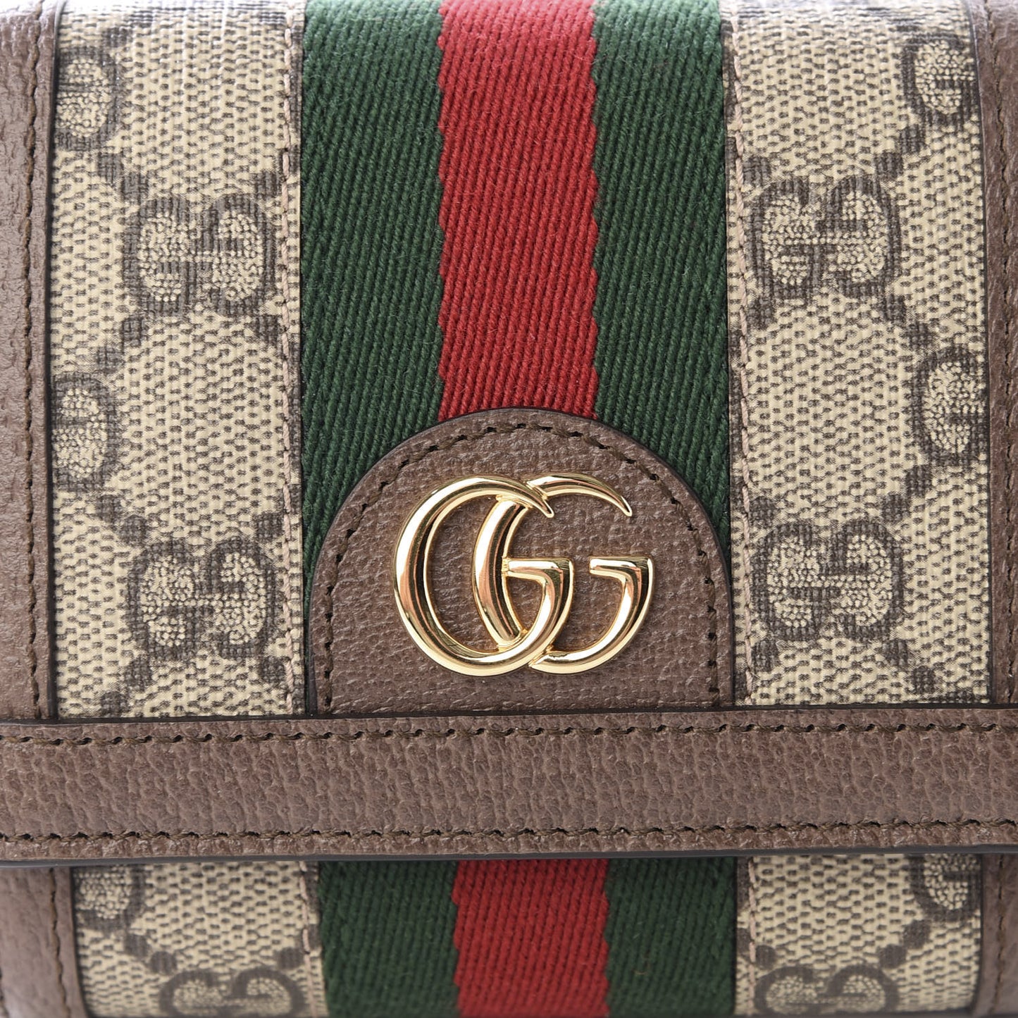 GG Supreme Monogram Textured Calfskin Web Ophidia Card Case Wallet Beige Ebony New Acero