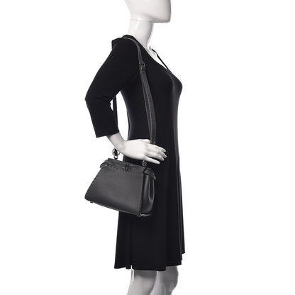 Fendi Cuoio Romano Selleria Bi-Color Mini Peekaboo Iconic Satchel Asfalto Latte 2 of 12
