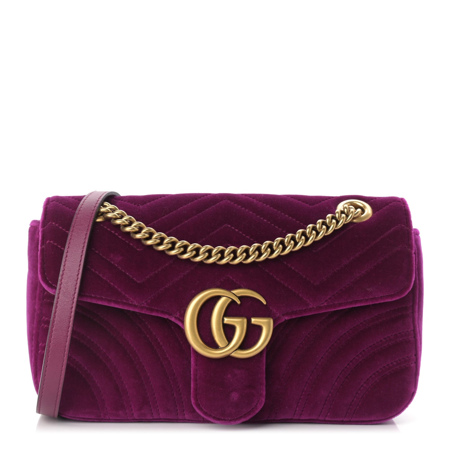 Velvet Matelasse Small GG Marmont Shoulder Bag Fuchsia Violet Cyclamen