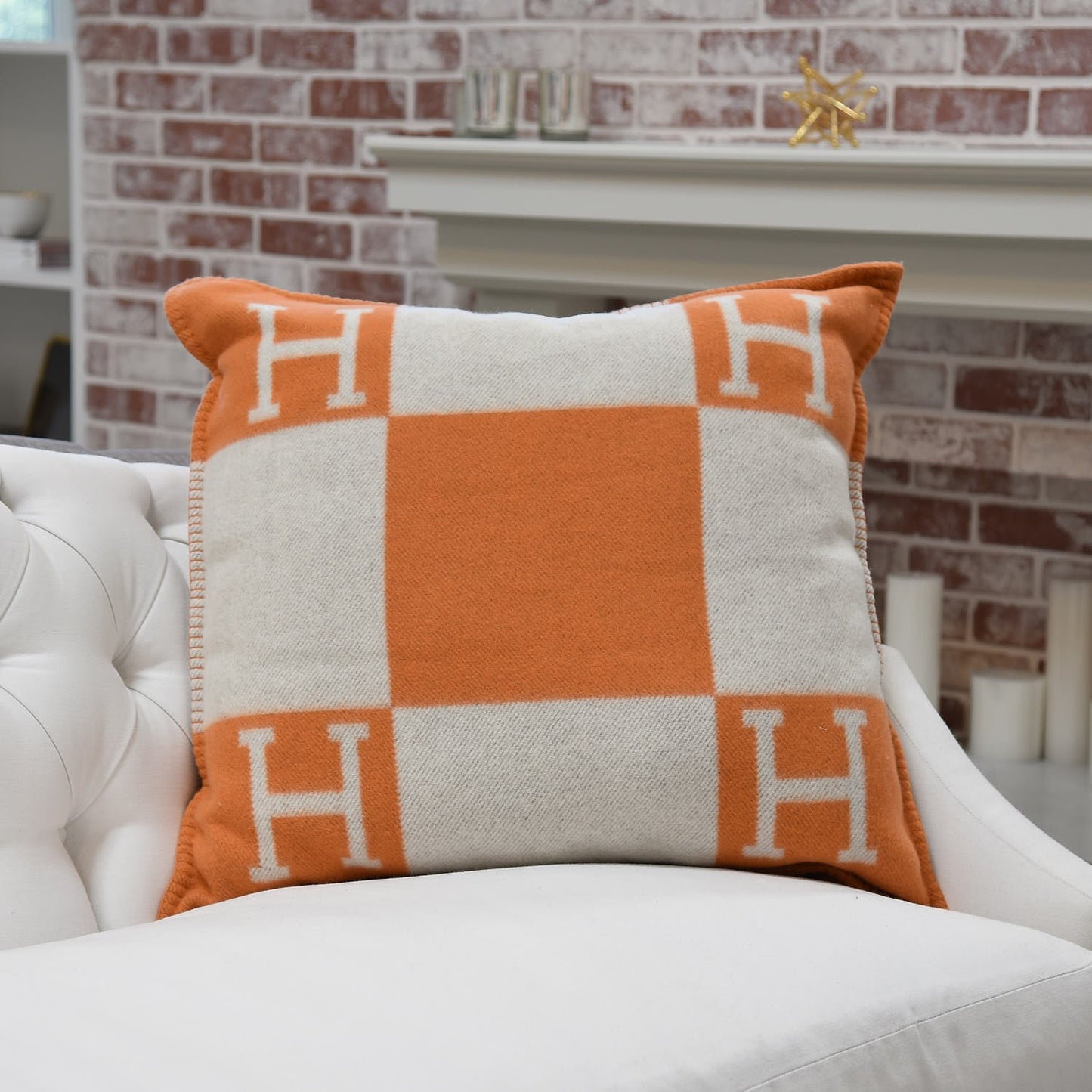 Wool Cashmere Avalon Pillow GM Ecru Potiron