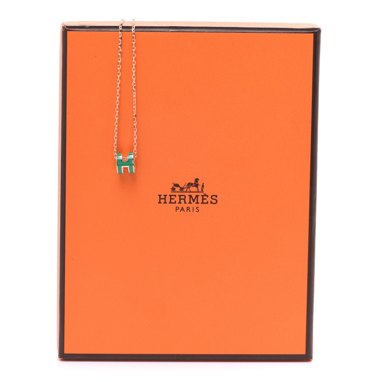 Lacquered Rose Gold Mini Pop H Pendant Necklace Vert Malachite