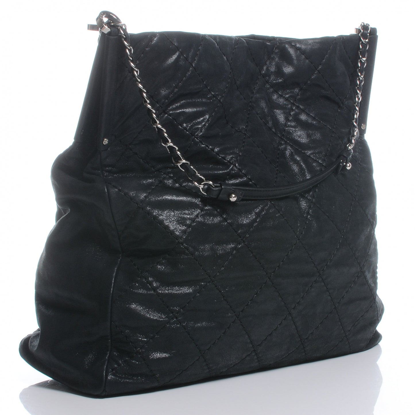 Iridescent Calfskin Large Sea Hit North South Tote Black