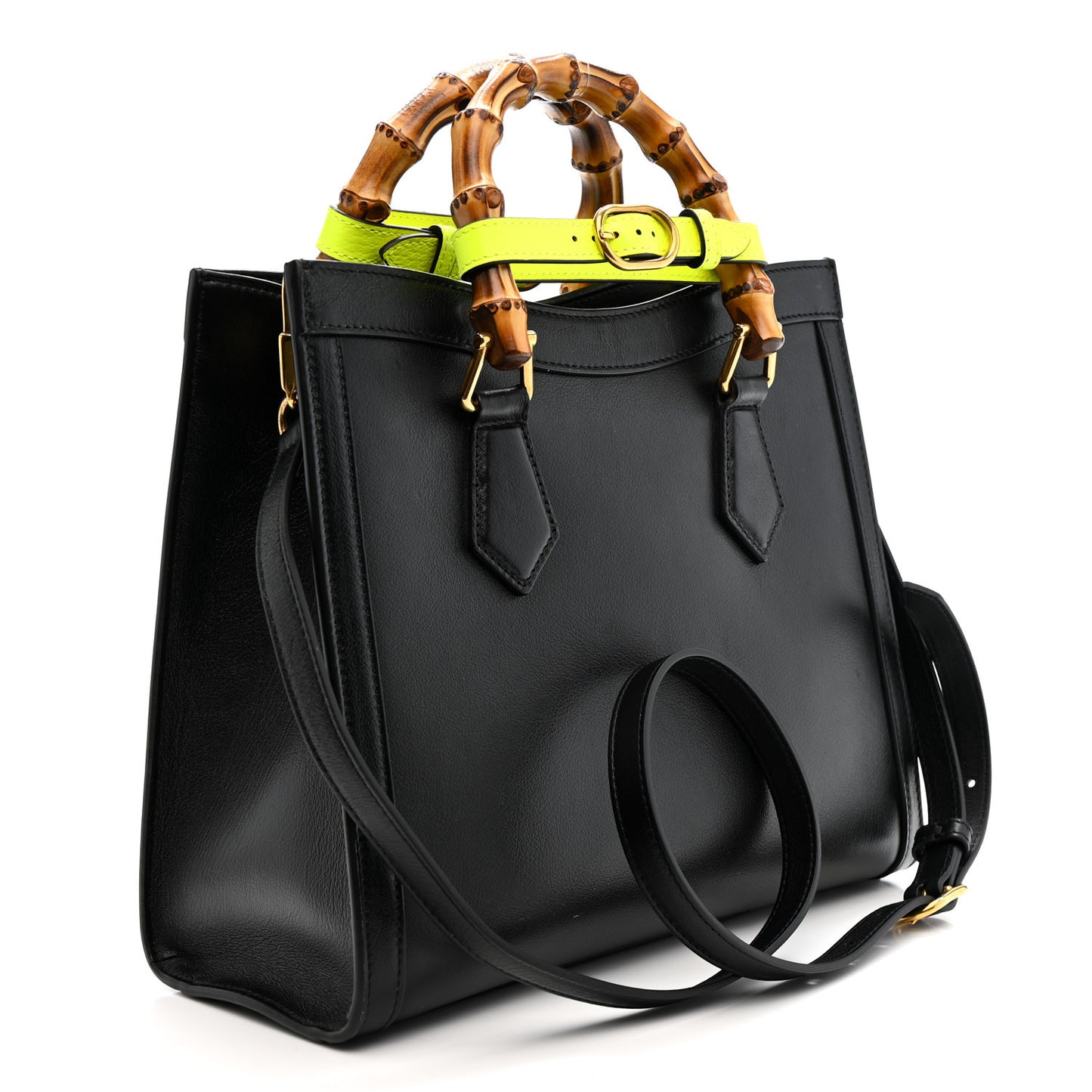 Calfskin Small Diana Tote Bag Black Yellow Fluo