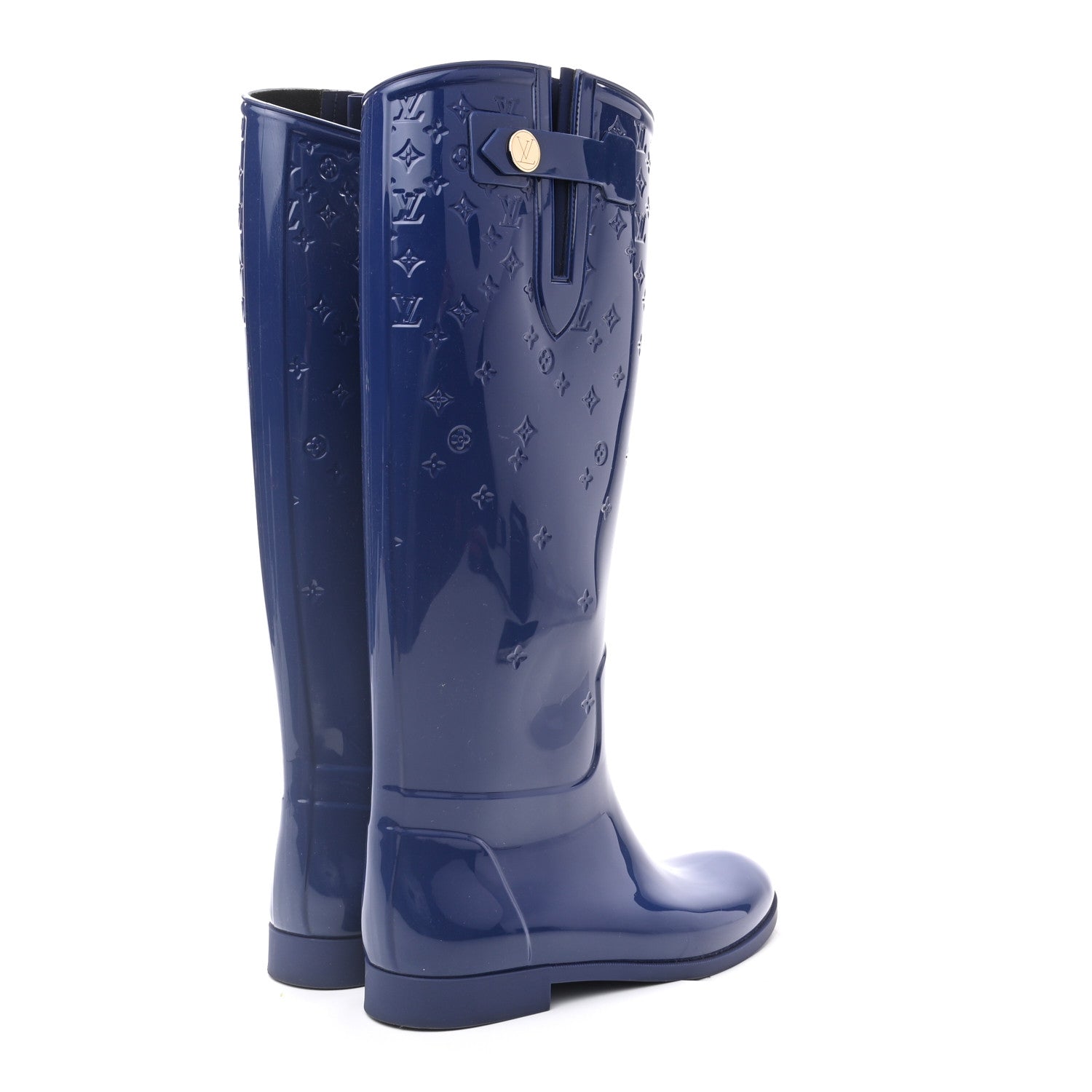Louis Vuitton Rubber Embossed Monogram Drops High Rain Boots 41 Blue 4 of 9
