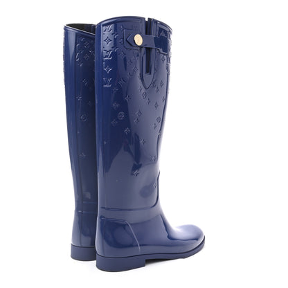 Louis Vuitton Rubber Embossed Monogram Drops High Rain Boots 41 Blue 4 of 9