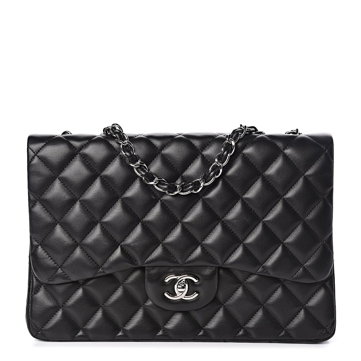 Lambskin Quilted Jumbo Single Flap Black