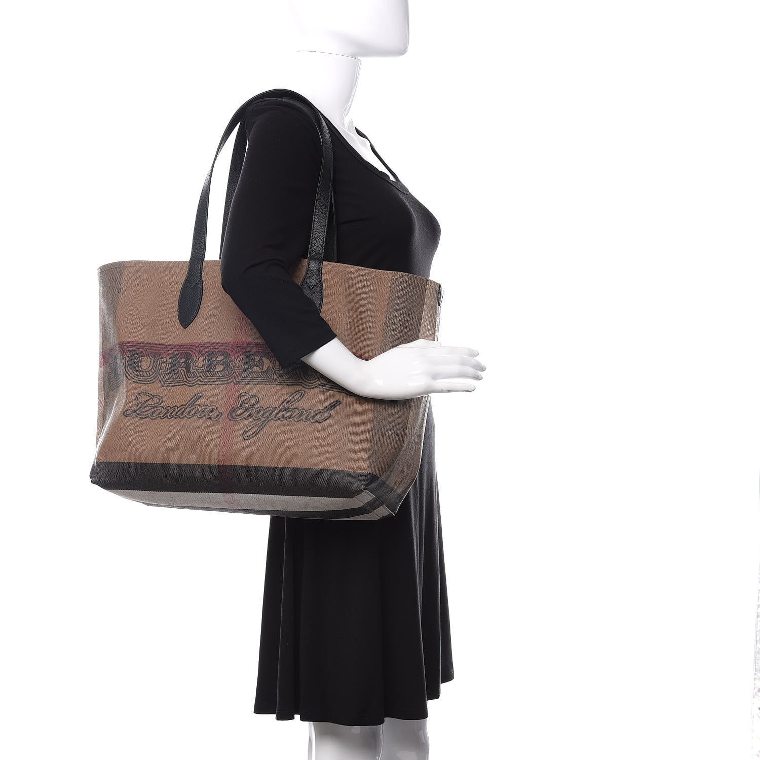 Burberry Coated Canvas Mega Check Medium Doodle Tote Black 2 of 11