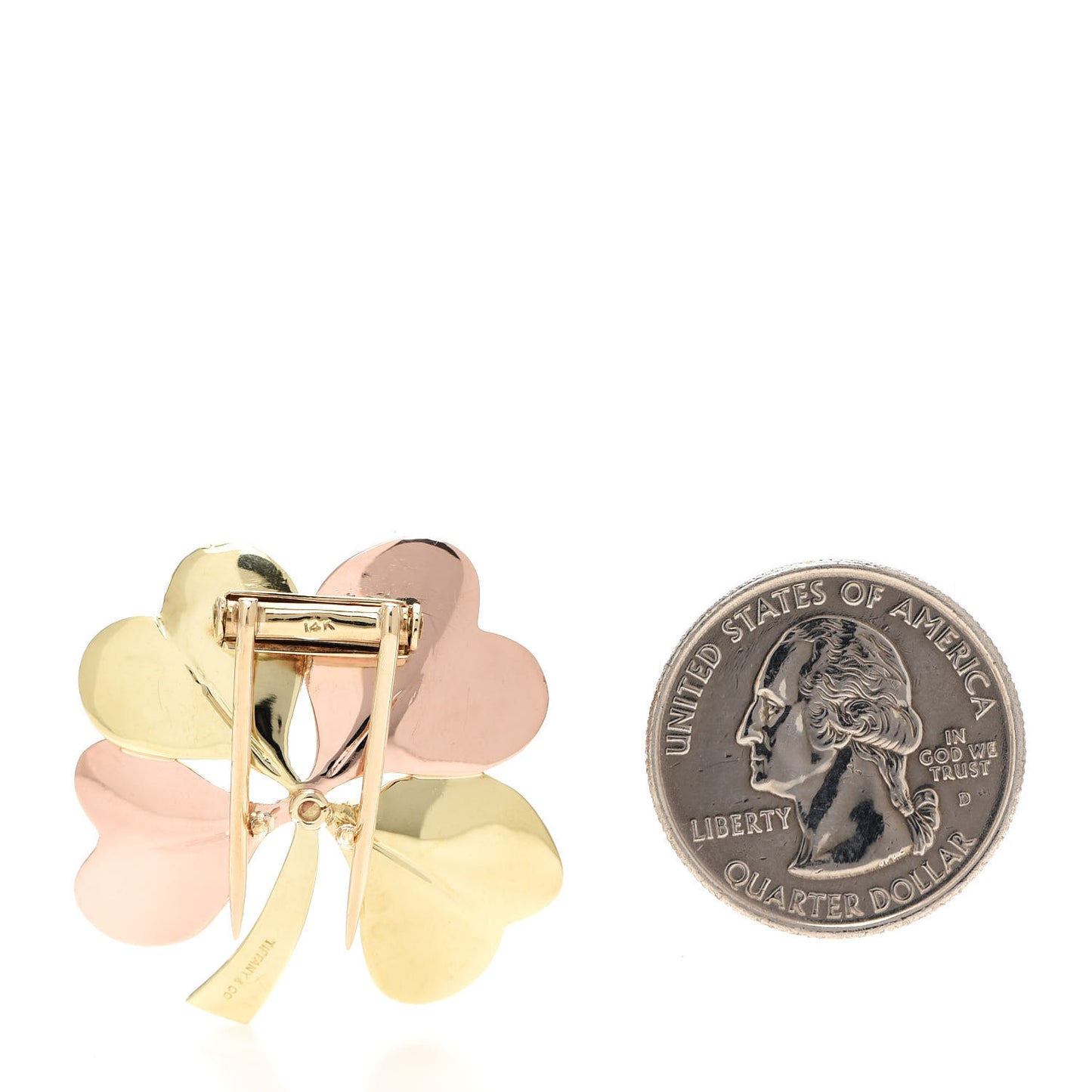 14K Yellow Rose Gold Four Leaf Clover Brooch Pin