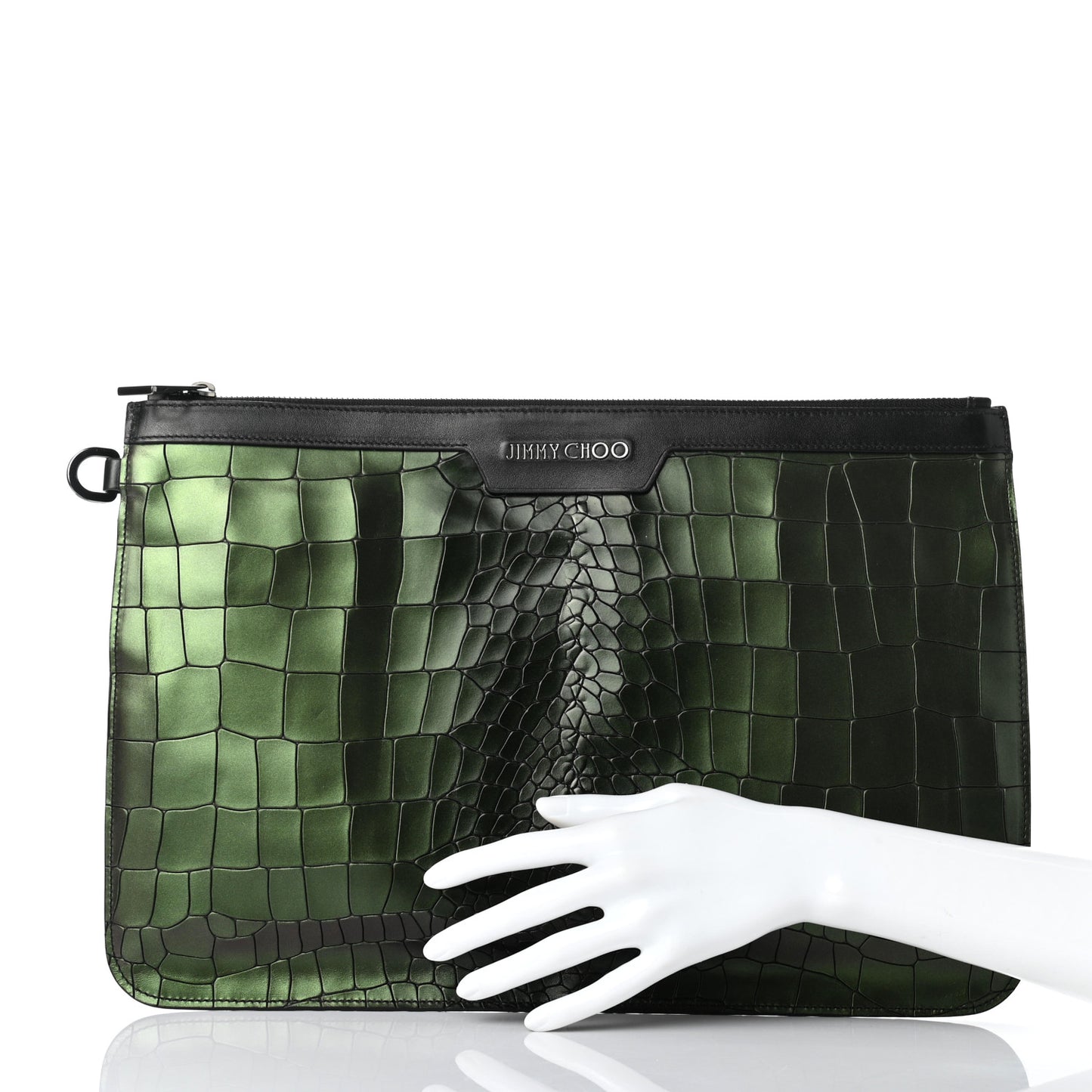 Metallic Crocodile Embossed Calfskin Derek Document Holder Evergreen