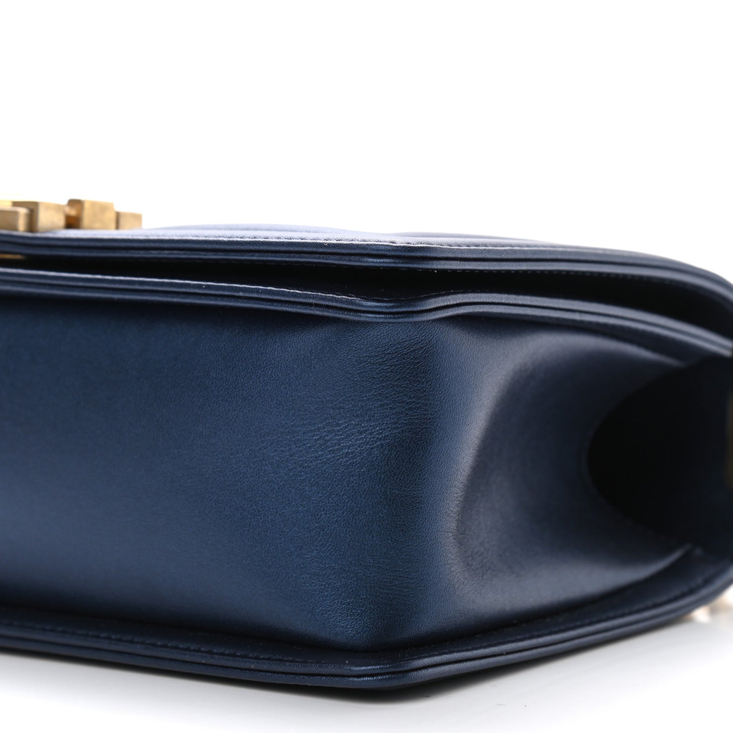 Metallic Calfskin Quilted Medium Boy Flap Navy Blue