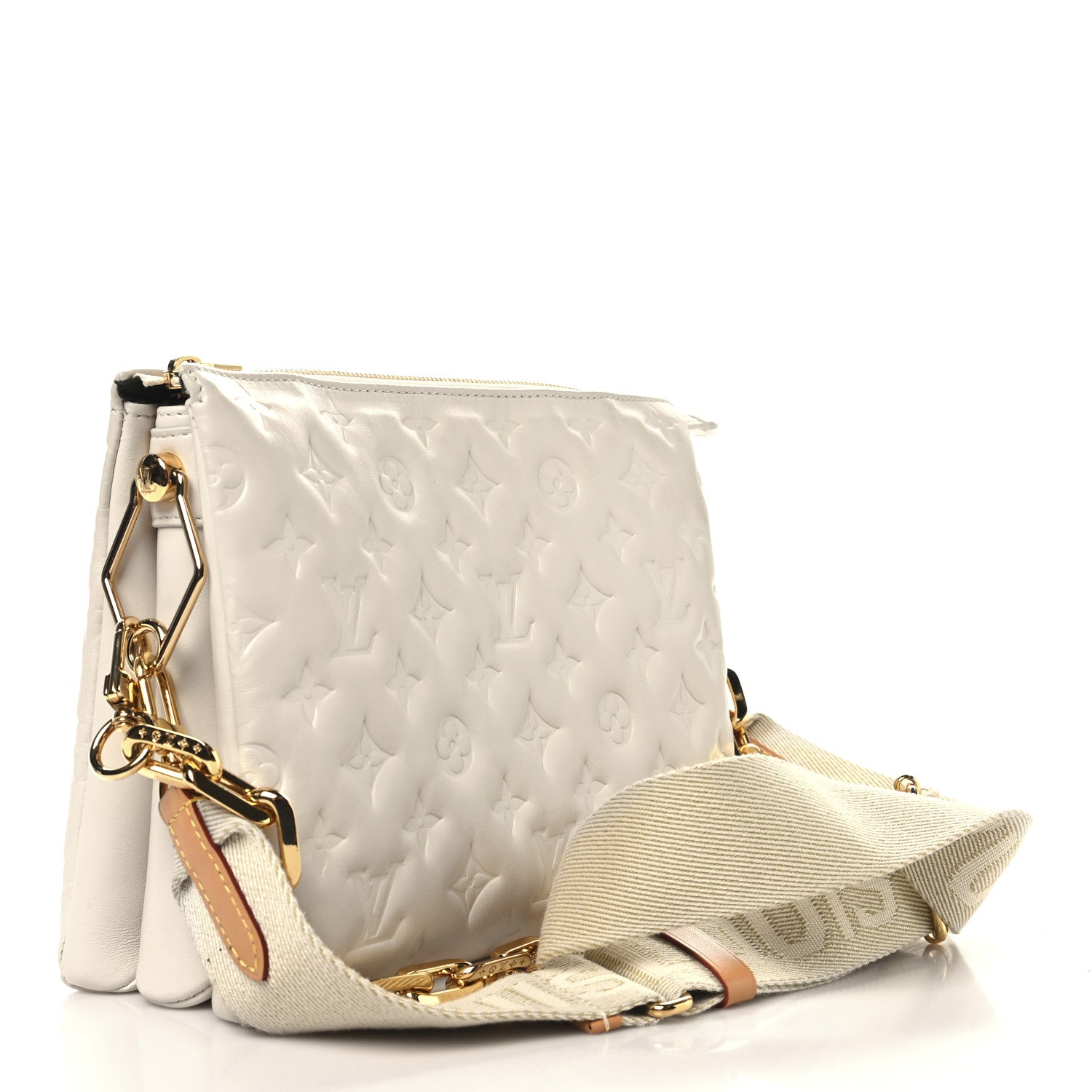 Louis Vuitton Lambskin Embossed Monogram Coussin PM Beige Cream 2 of 11