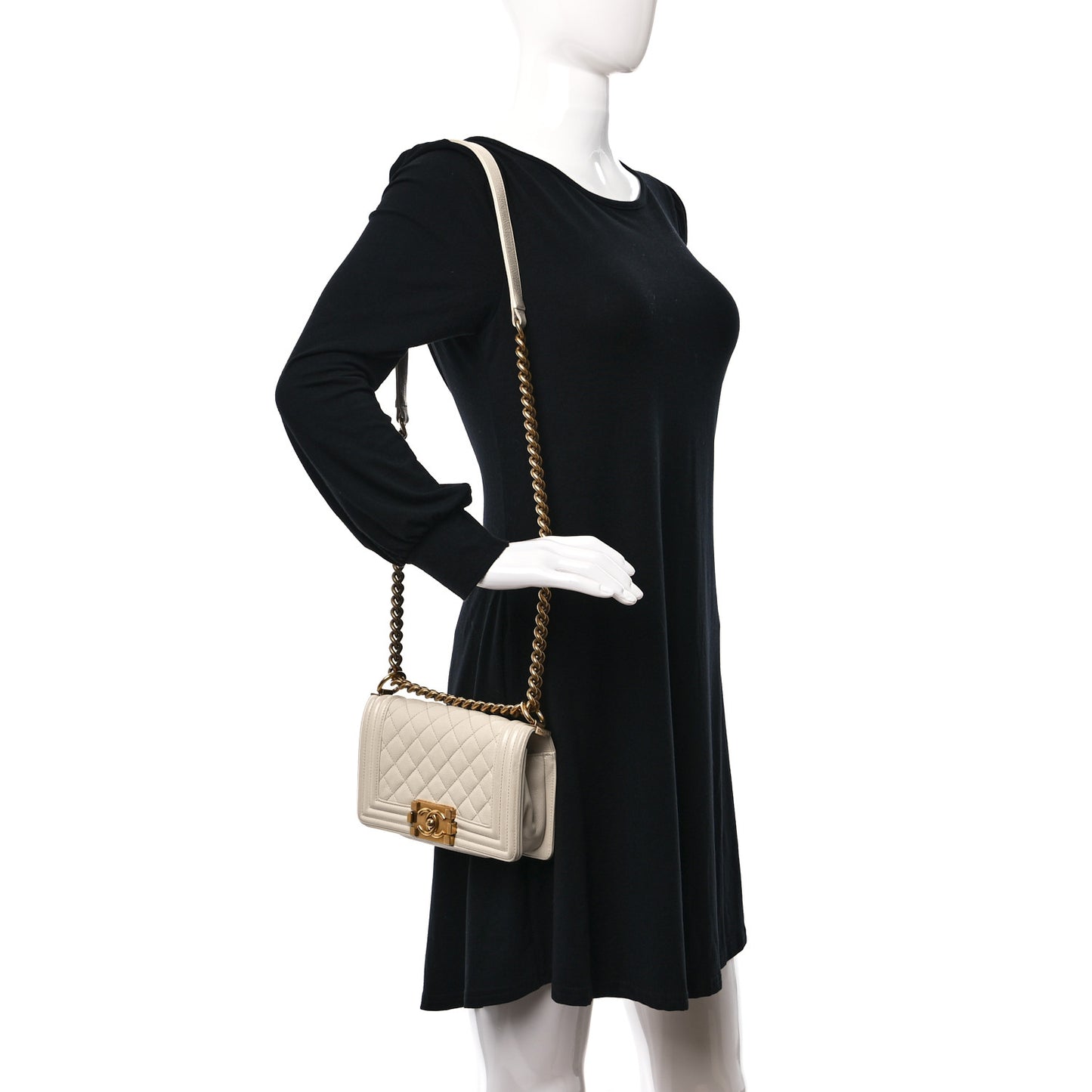 Grained Calfskin Quilted Small Boy Flap White