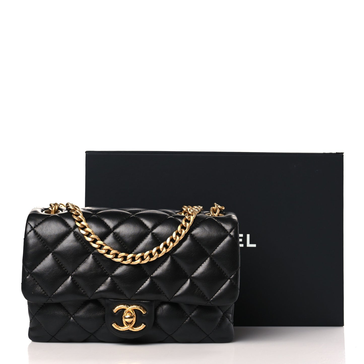 Lambskin Quilted Small Pillow Crush Flap Black