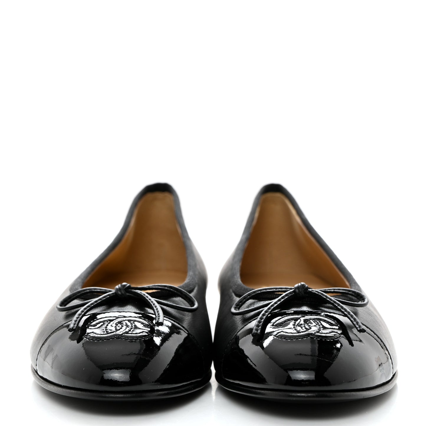 Lambskin Patent Cap Toe Ballerina Flats 38 Black
