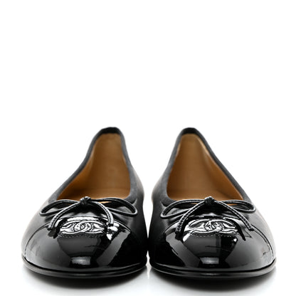 Chanel Lambskin Patent Cap Toe Ballerina Flats 38 Black 2 of 9