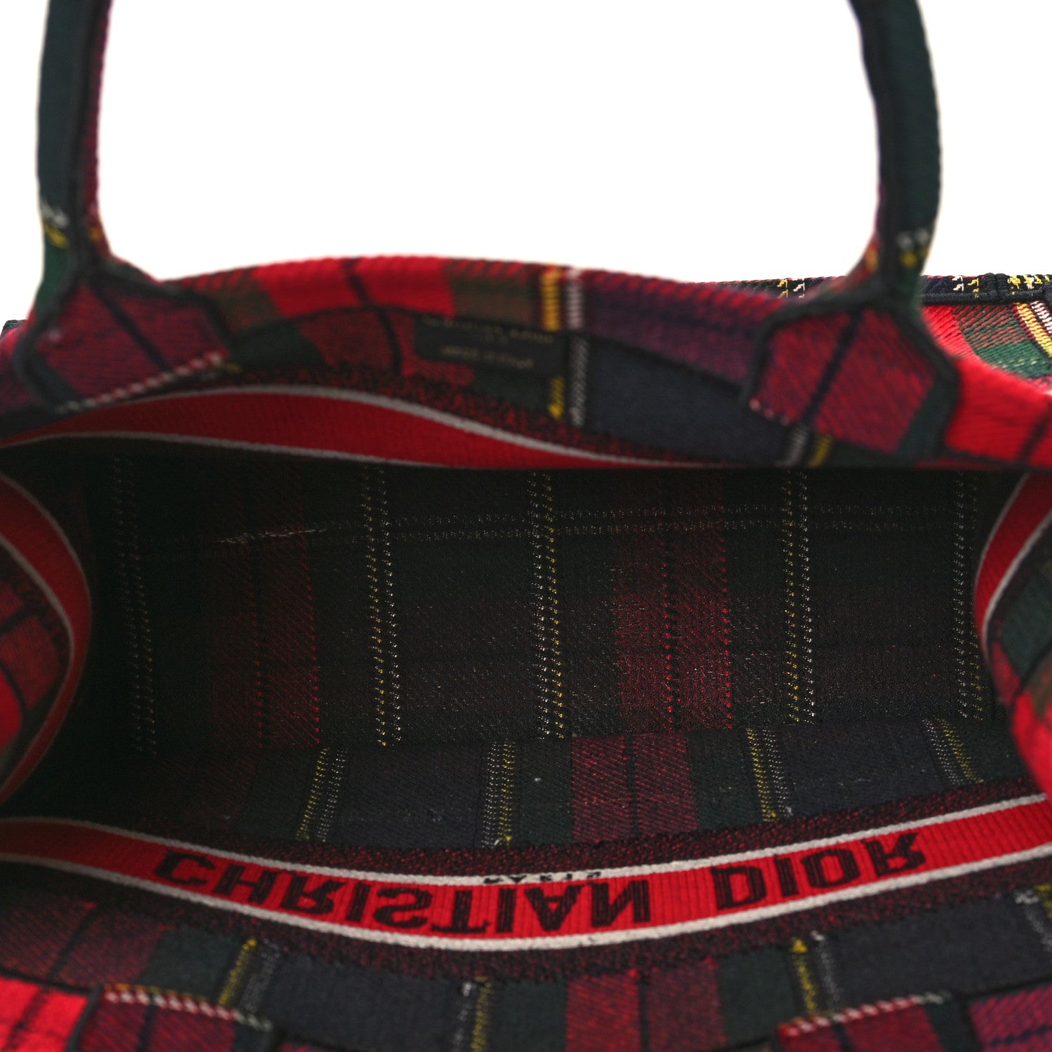 Christian Dior Canvas Embroidered Medium Tartan Check Book Tote Red Multicolor 5 of 9