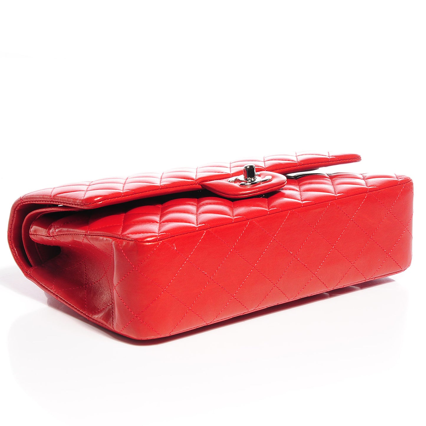 Lambskin Quilted Medium Double Flap Red