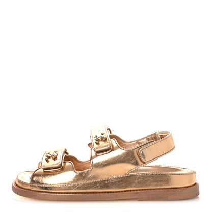 Chanel Metallic Laminated Calfskin Velcro Dad Sandals 36 Golden 1 of 12