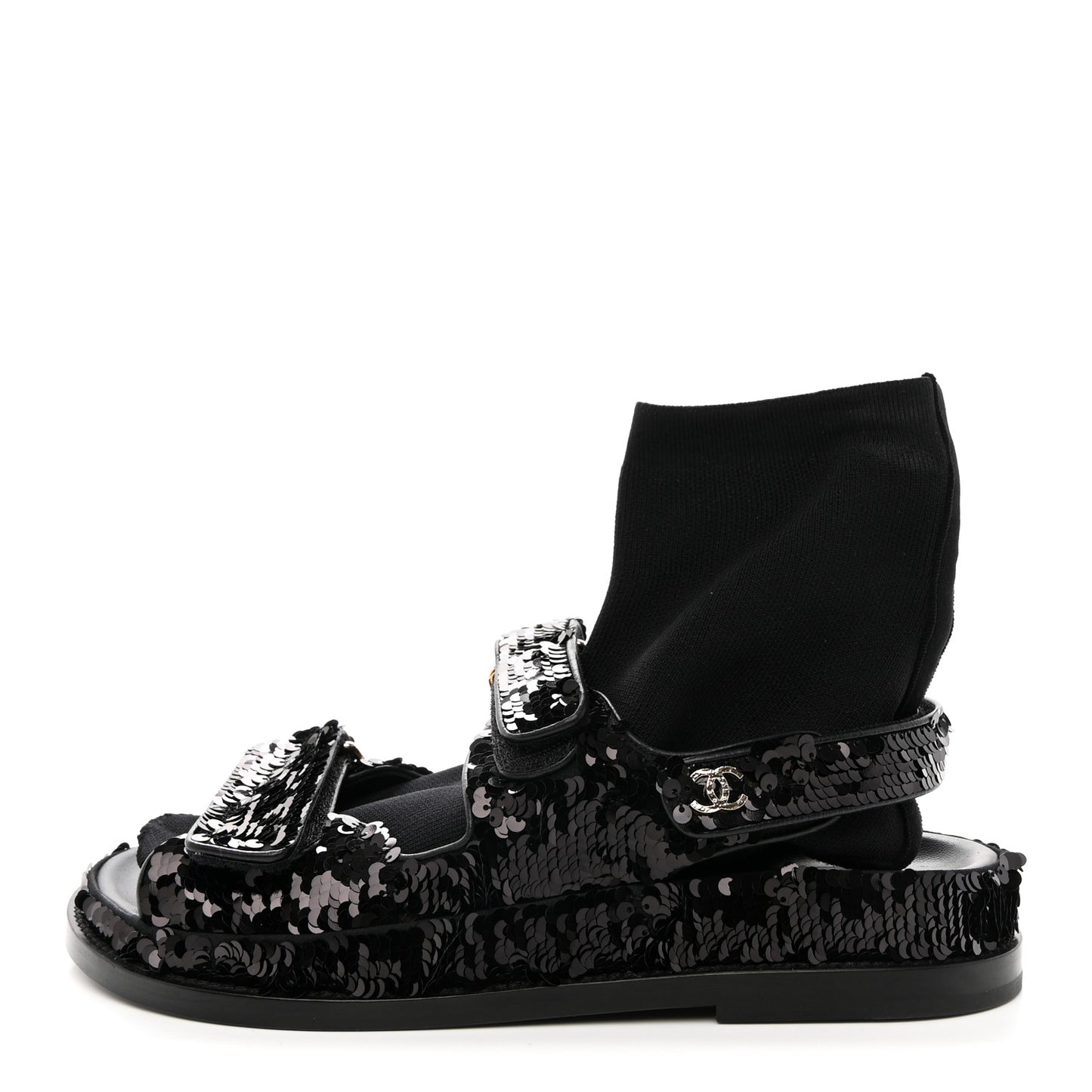 Sequin Knit Velcro Dad Sandals 37.5 Black