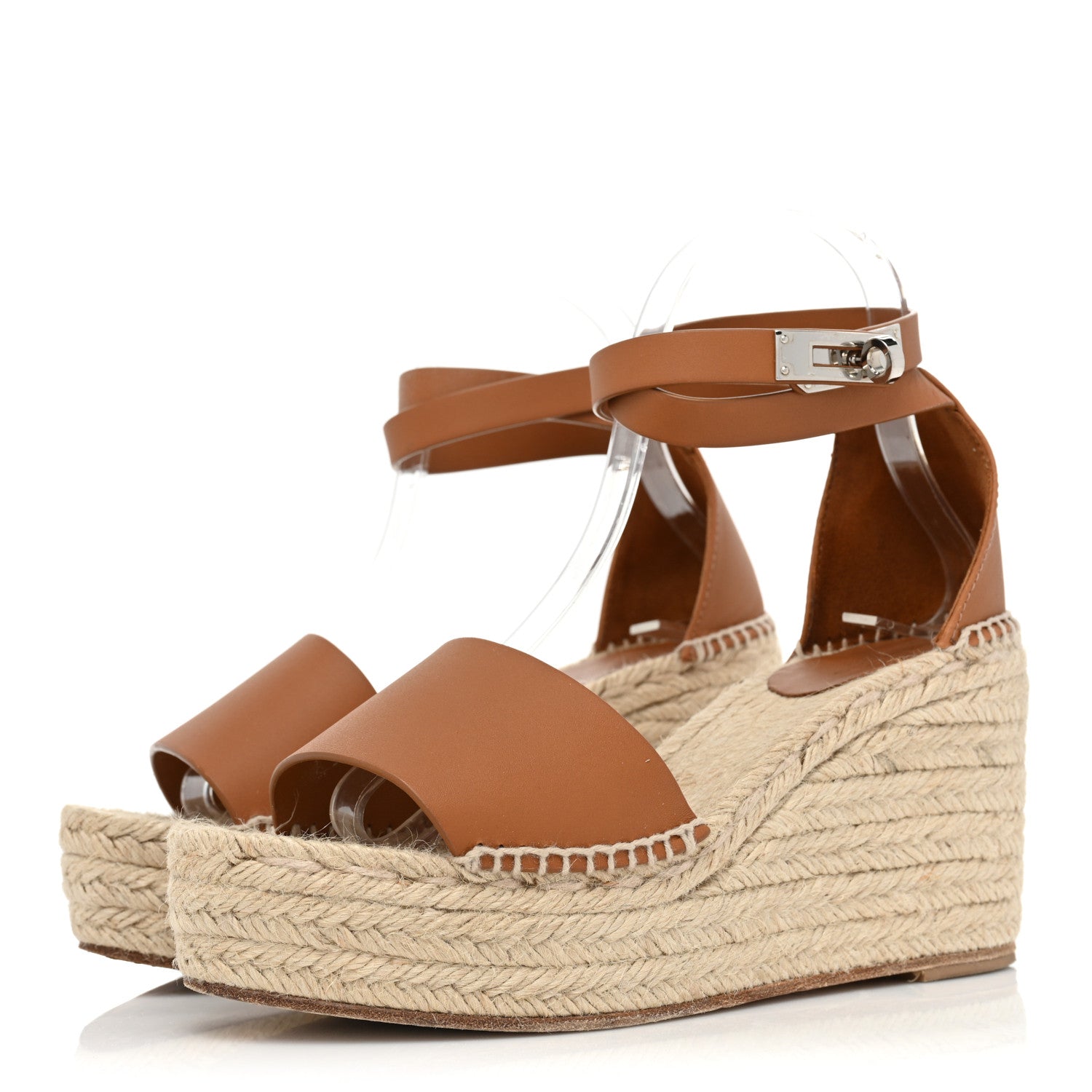 Hermes Calfskin Tivoli Espadrille Wedge Sandals 38 Naturel 3 of 11