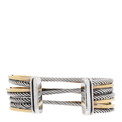 David Yurman Sterling Silver 18K Yellow Gold 21mm Four Row Crossover Cuff Bracelet 2 of 4