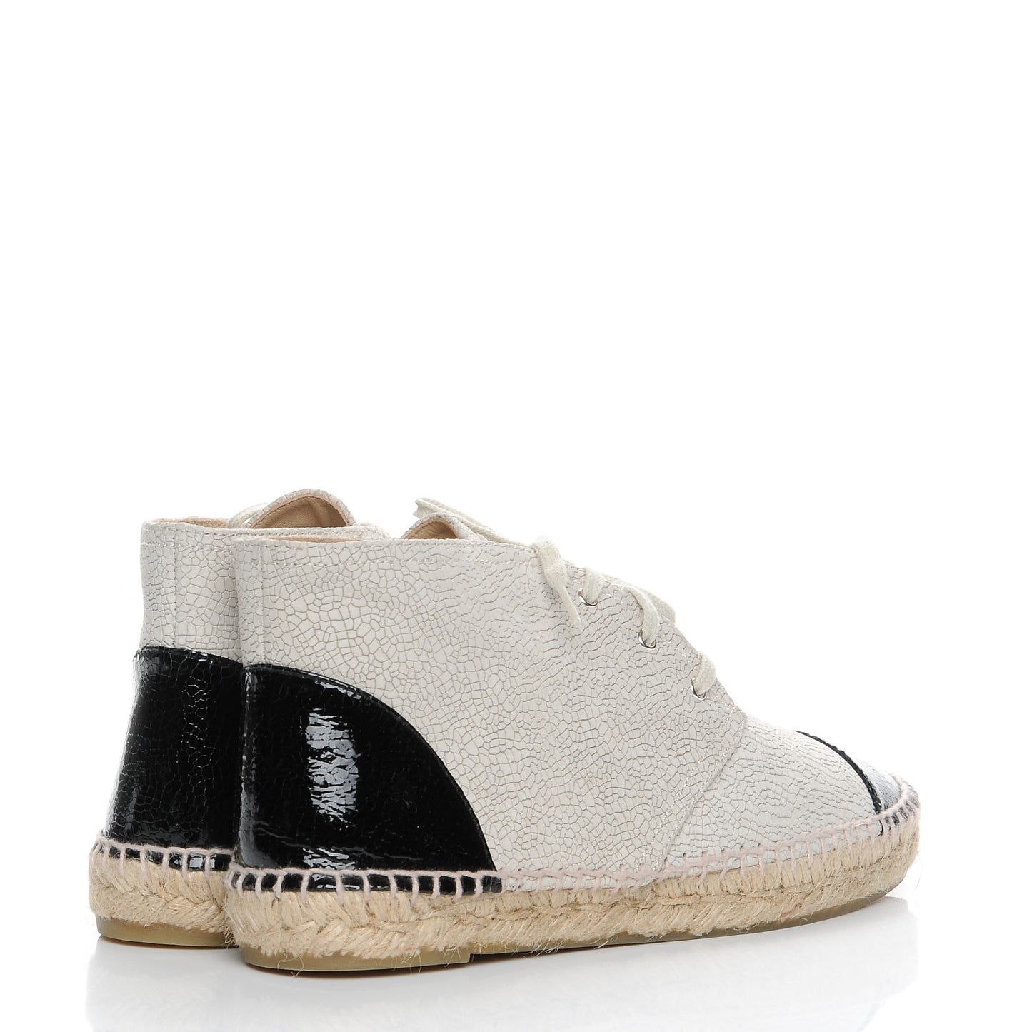 Crackled Calfskin High Top Espadrilles 41 Light Beige Black