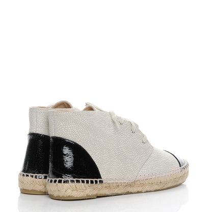 Chanel Crackled Calfskin High Top Espadrilles 41 Light Beige Black 4 of 10