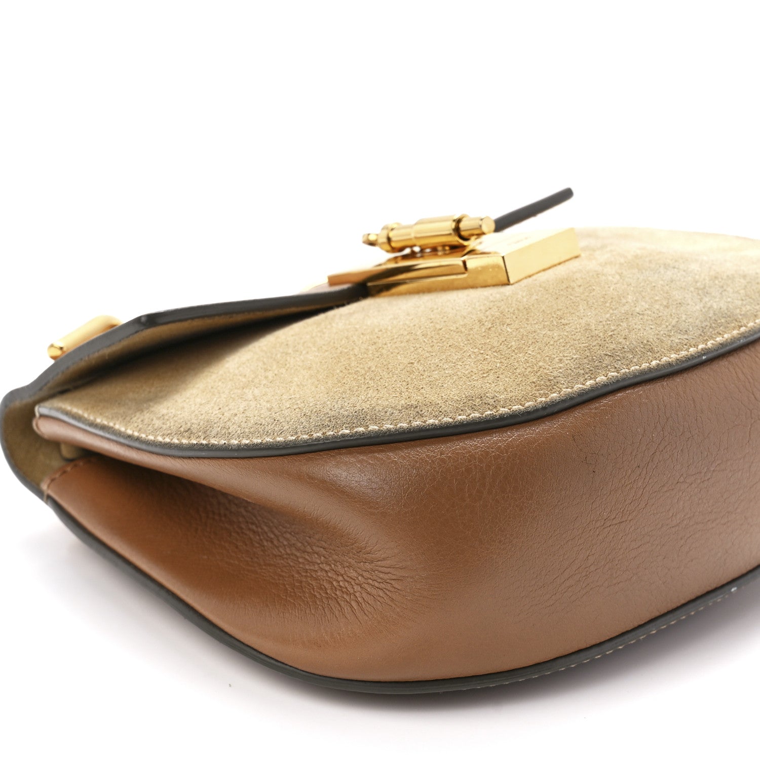 Chloe Suede Smooth Calfskin Drew Shoulder Bag Milky Coffee 9 of 12