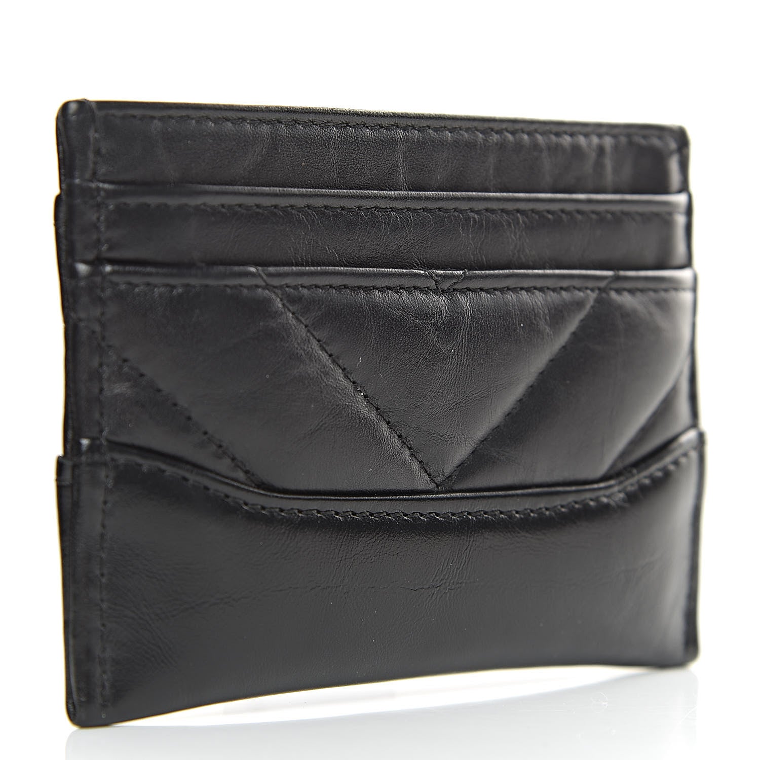 Chanel Aged Calfskin Chevron Quilted Gabrielle Card Holder Black 3 of 9