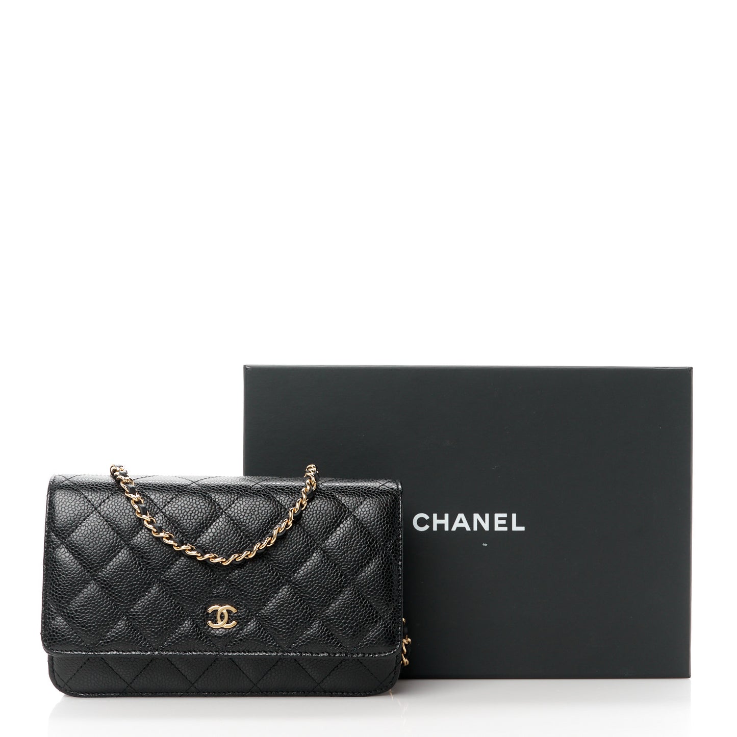 Caviar Quilted Wallet on Chain WOC Black