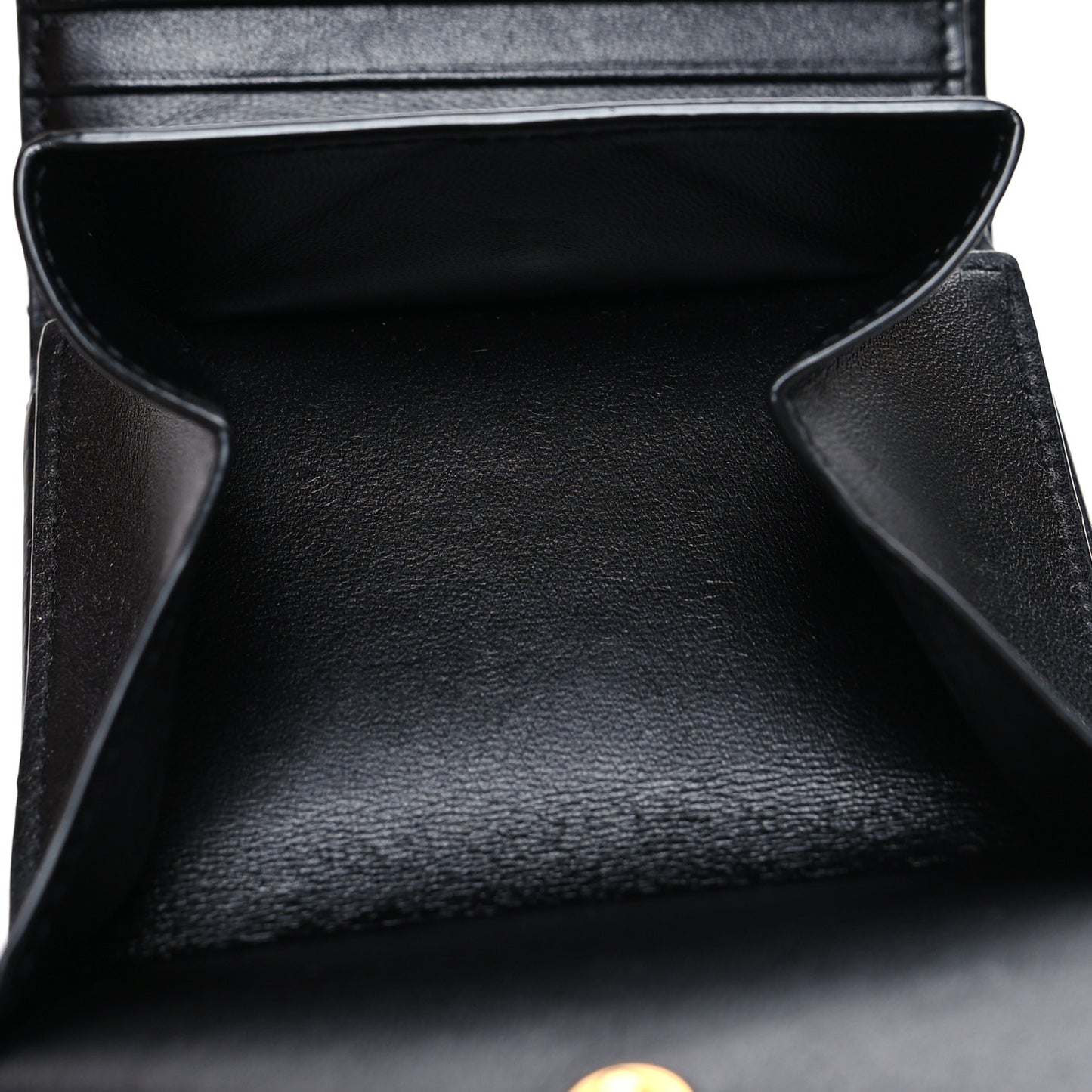 Grain De Poudre Matelasse Chevron Monogram Compact Tri Fold Wallet Black