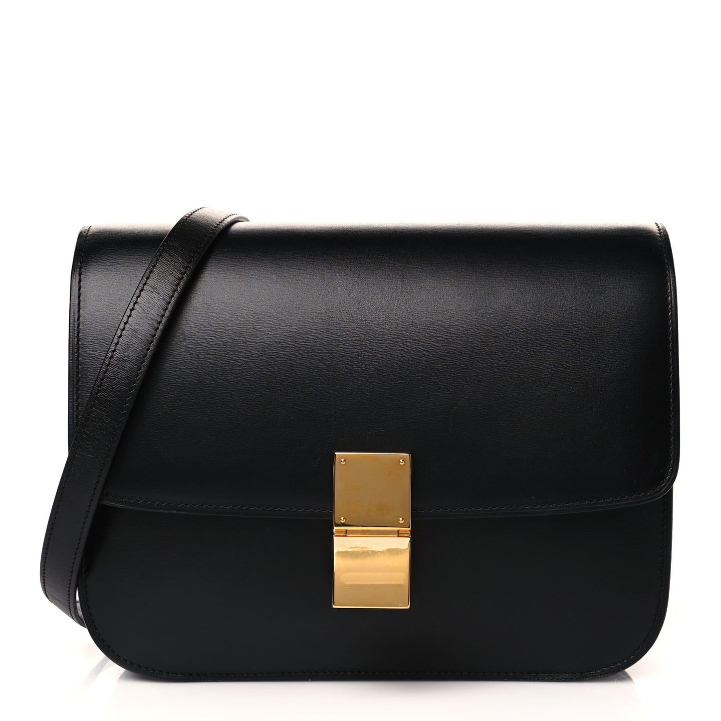 Box Calfskin Medium Classic Box Flap Bag Black