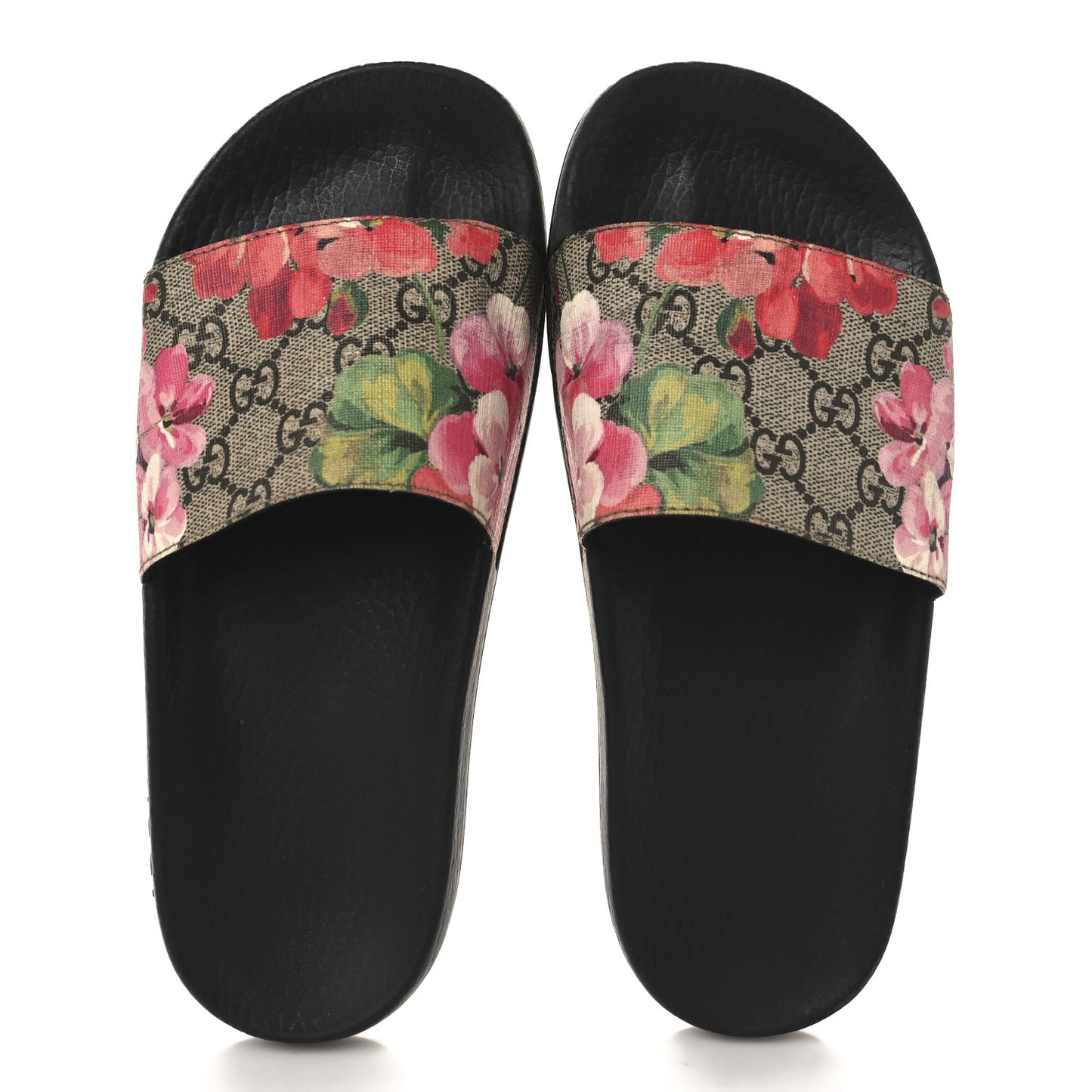 GG Supreme Monogram Blooms Slide Sandals 37 Beige Multicolor