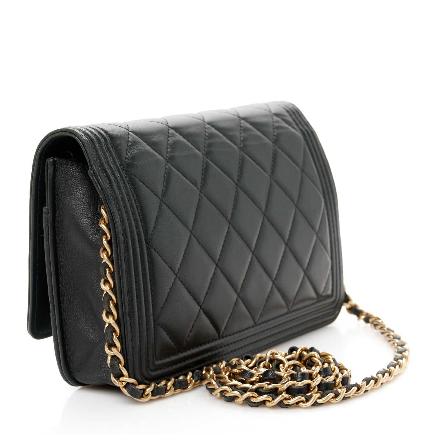 Chanel Lambskin Quilted Boy Wallet On Chain WOC Black 3 of 11