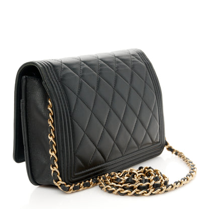 Chanel Lambskin Quilted Boy Wallet On Chain WOC Black 3 of 11