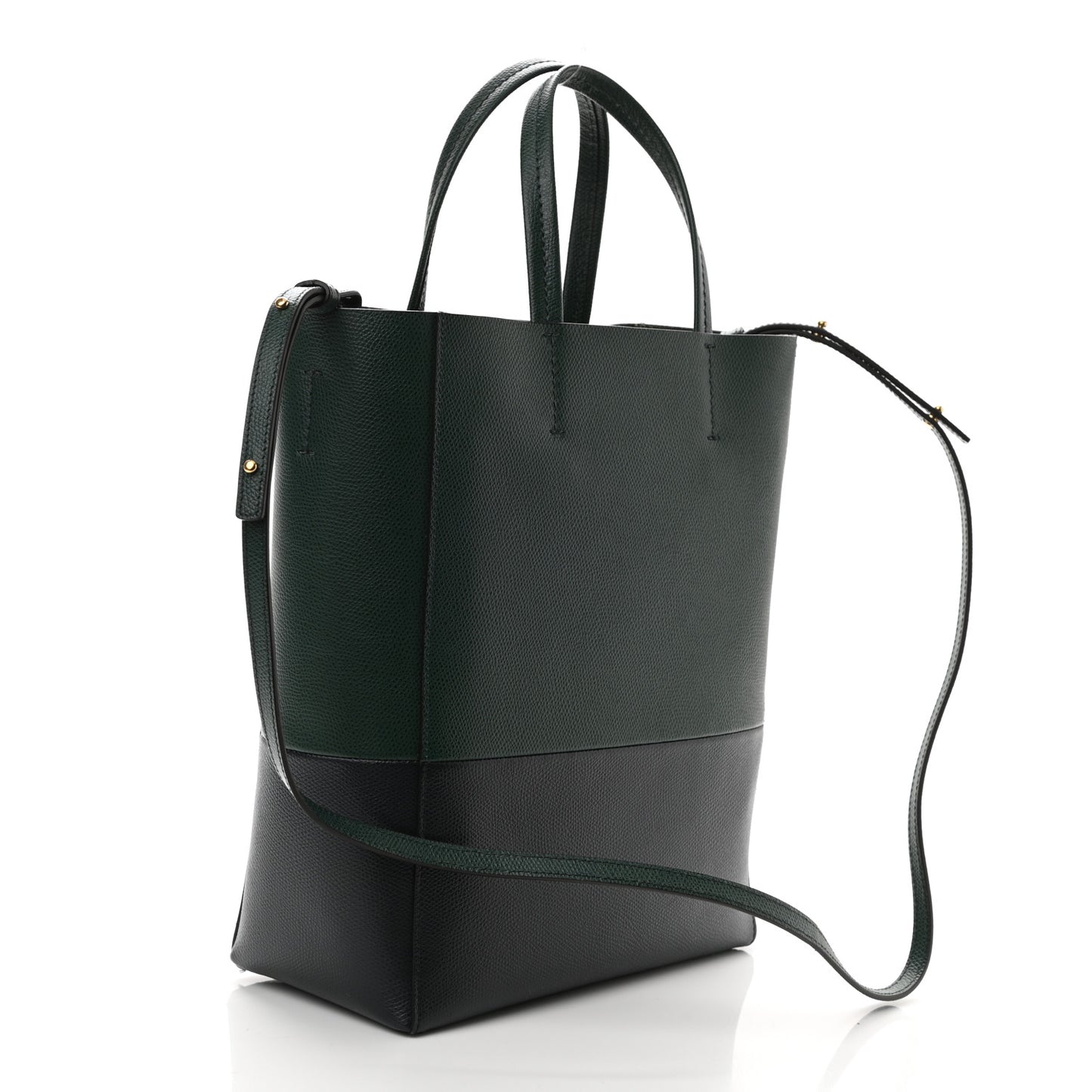 Grained Calfskin Small Vertical Bi-Cabas Dark Green Black