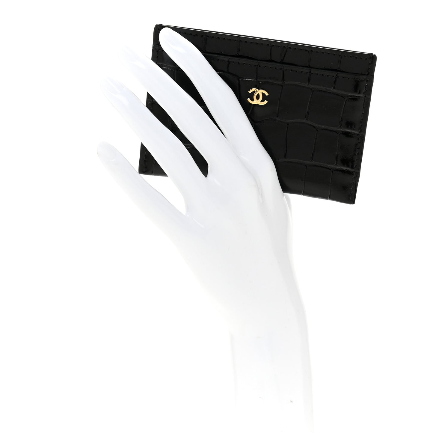 Calfskin Crocodile Embossed Crococo Card Holder Black