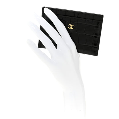 Chanel Calfskin Crocodile Embossed Crococo Card Holder Black 2 of 8