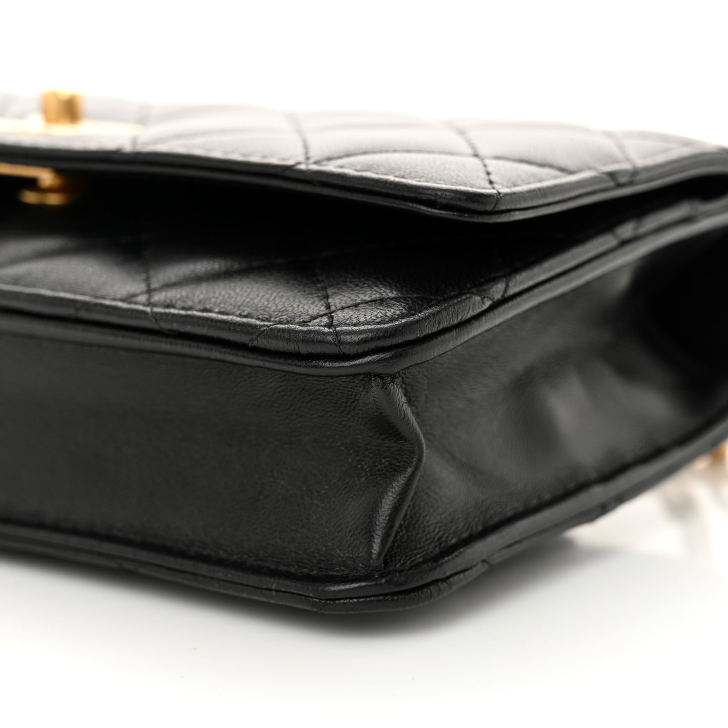Lambskin Quilted Sweet Camellia Wallet On Chain WOC Black