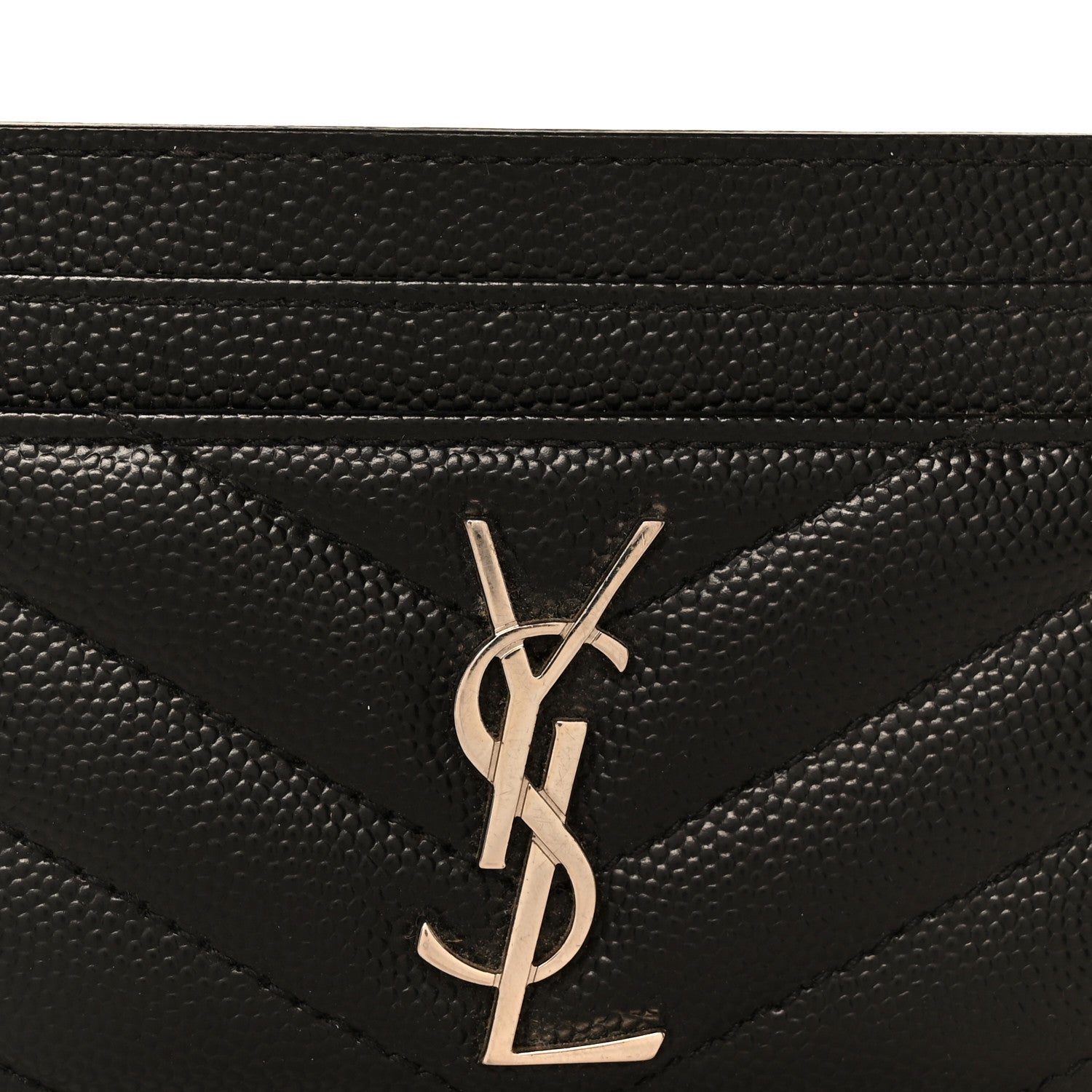 Saint Laurent Grain De Poudre Matelasse Chevron Monogram Credit Card Case Black 8 of 10