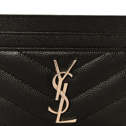 Saint Laurent Grain De Poudre Matelasse Chevron Monogram Credit Card Case Black 8 of 10