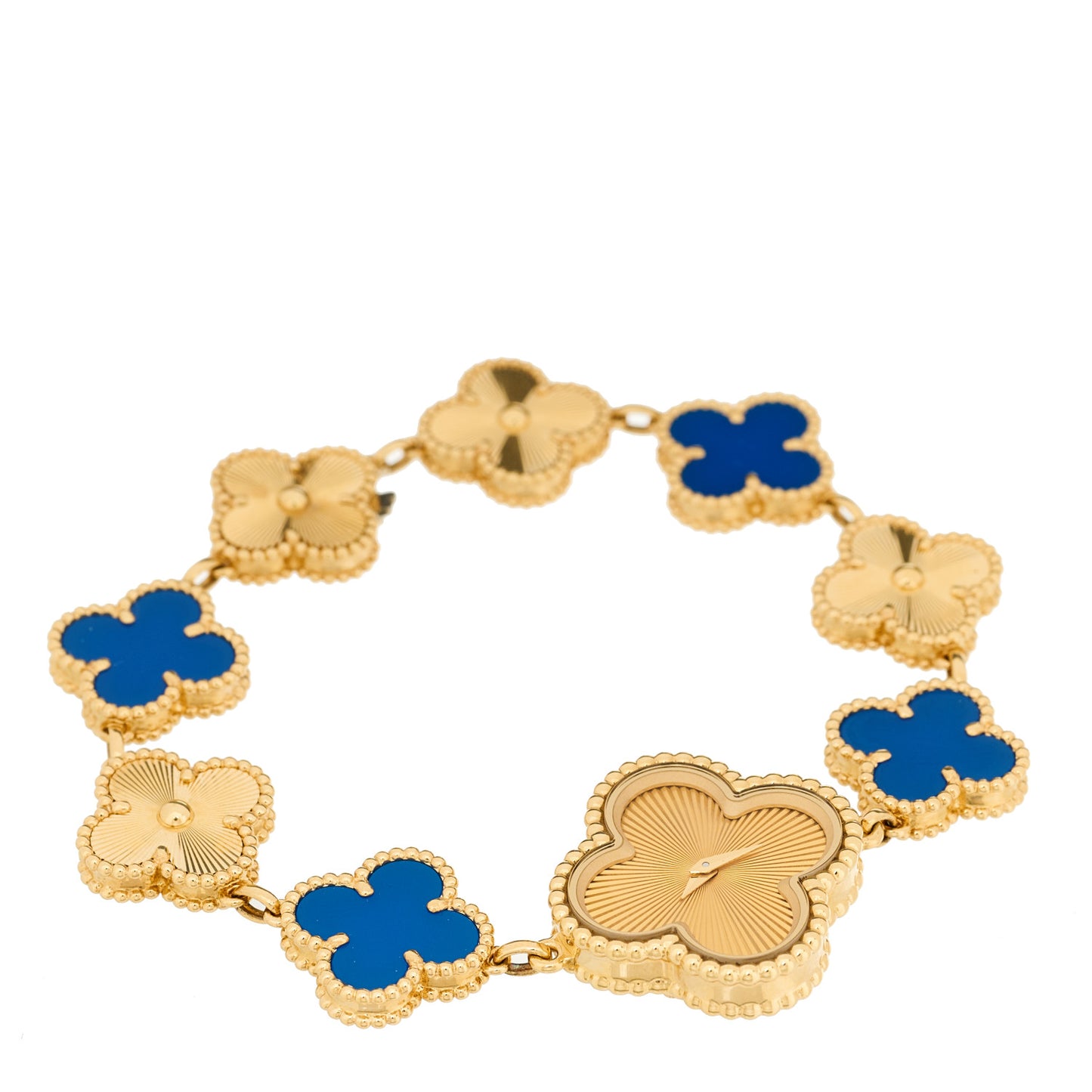 18K Yellow Gold Blue Agate 23mm Alhambra Quartz Watch