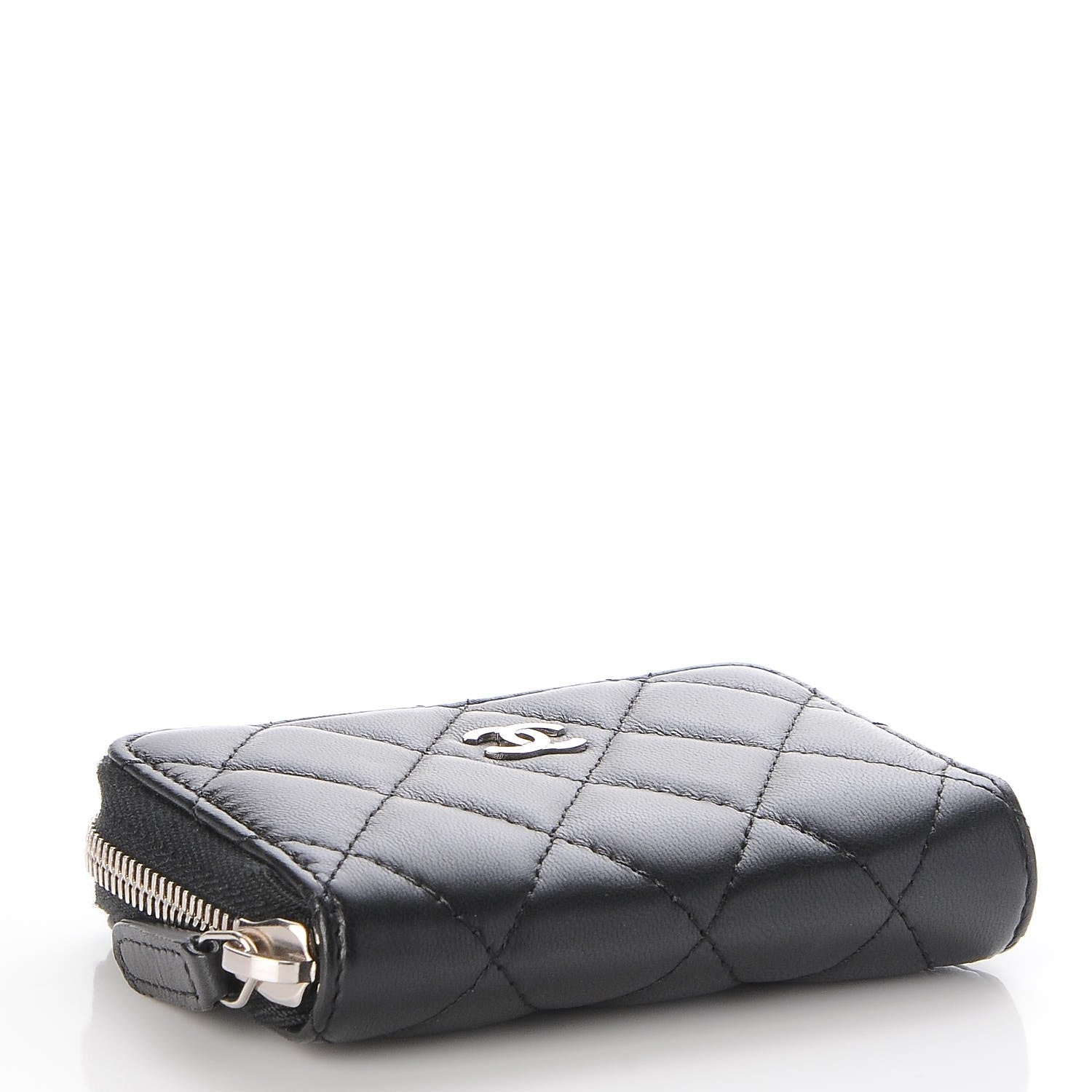 Chanel Lambskin Quilted Zip Around Coin Purse Wallet Black 4 of 8