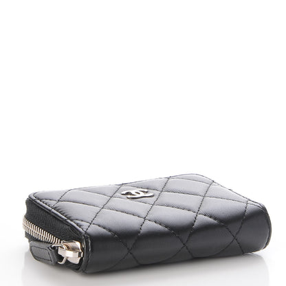 Chanel Lambskin Quilted Zip Around Coin Purse Wallet Black 4 of 8