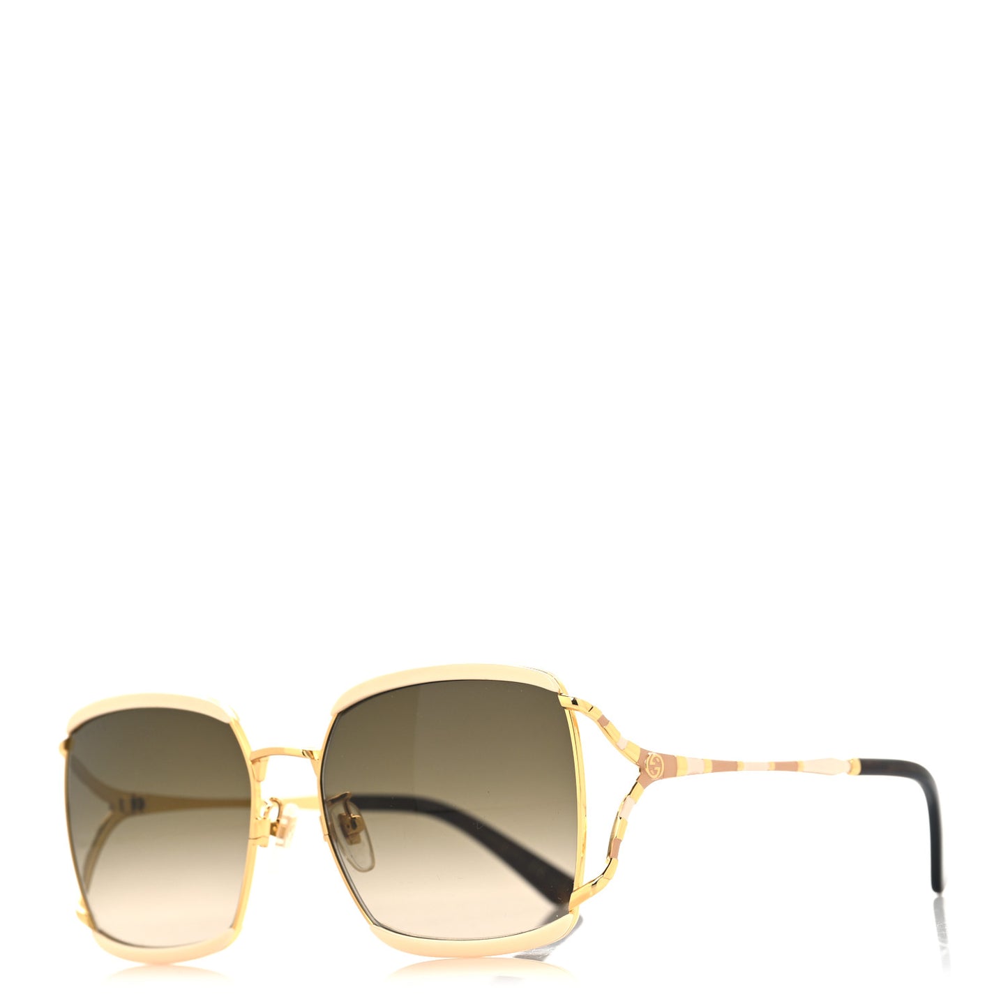 Metal Square Frame GG0593SK Sunglasses Ivory Gold Brown