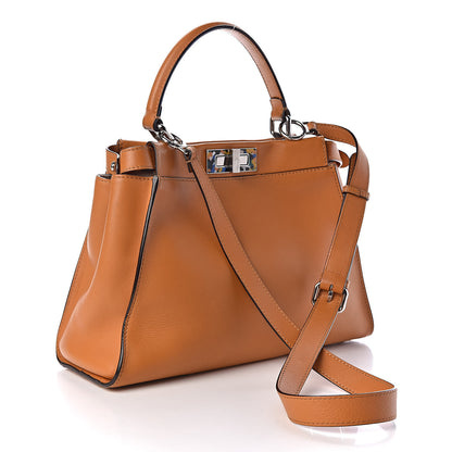 Fendi Vitello Seta Shiny Nappa Plexiglass Granite Medium Peekaboo Iconic Satchel Ginger Latte 3 of 12
