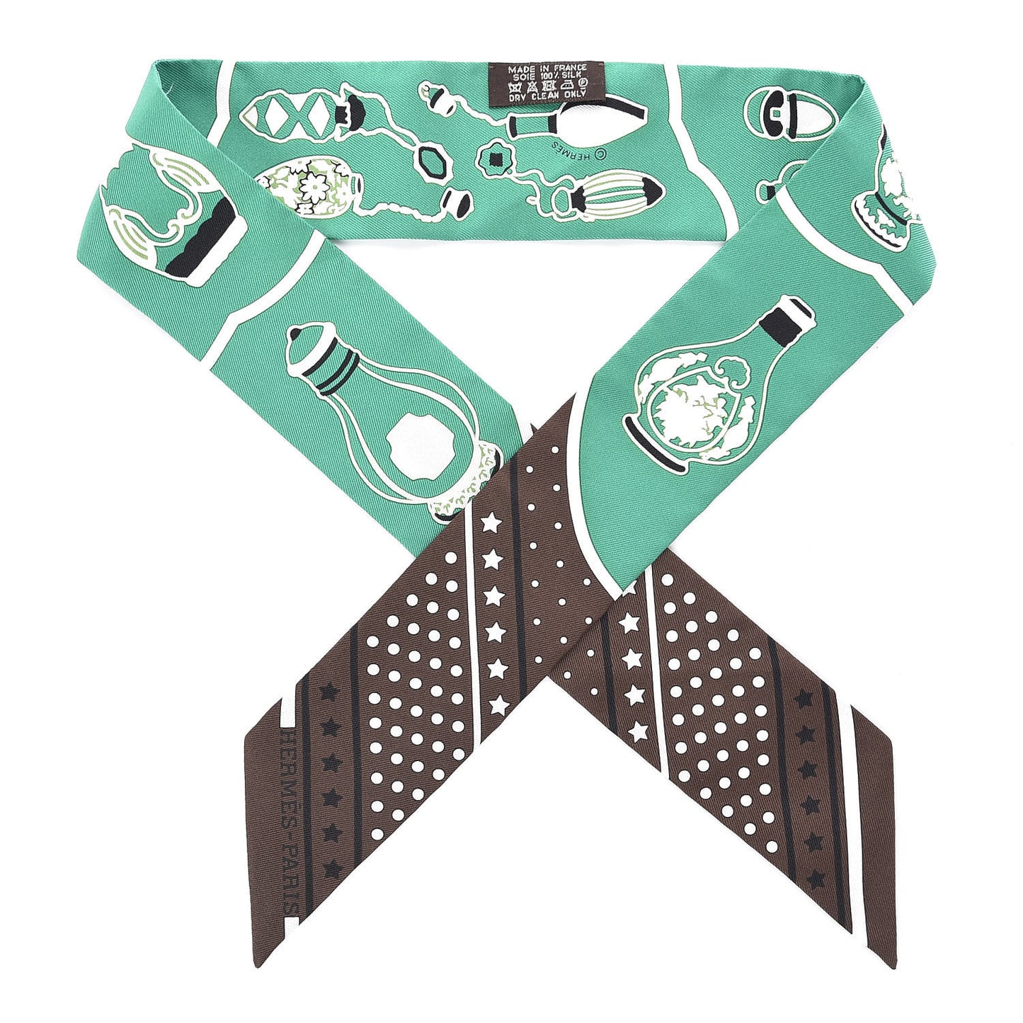 Silk Les Flacons Bandana Twilly Marron Vert Blanc